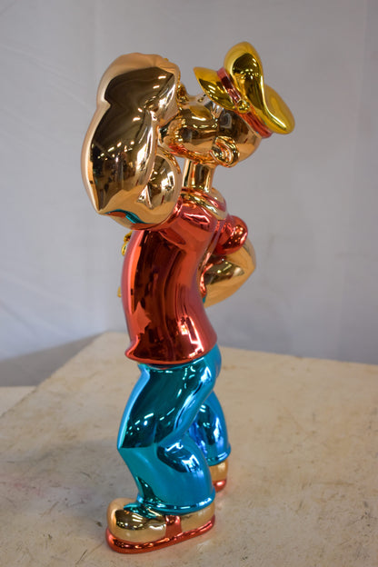 Colorful Chrome Popeye Cartoon in Red Shirt Resin Statue 12" x 8" x 18"H