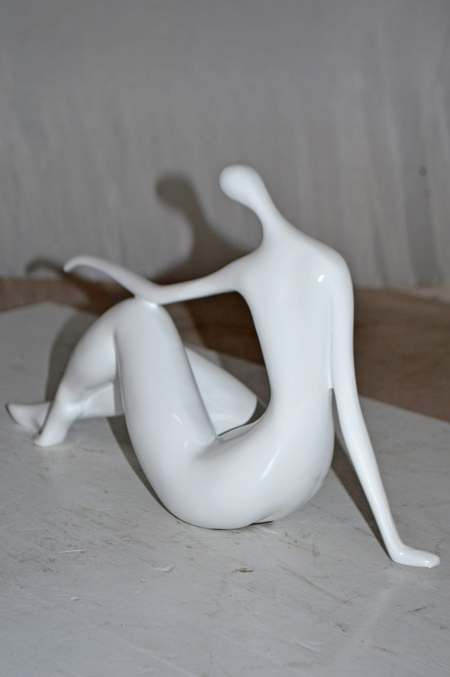 Modern Art Medium White Women on the Beach Resin Statue - Size: 14" x 4" x 9"H