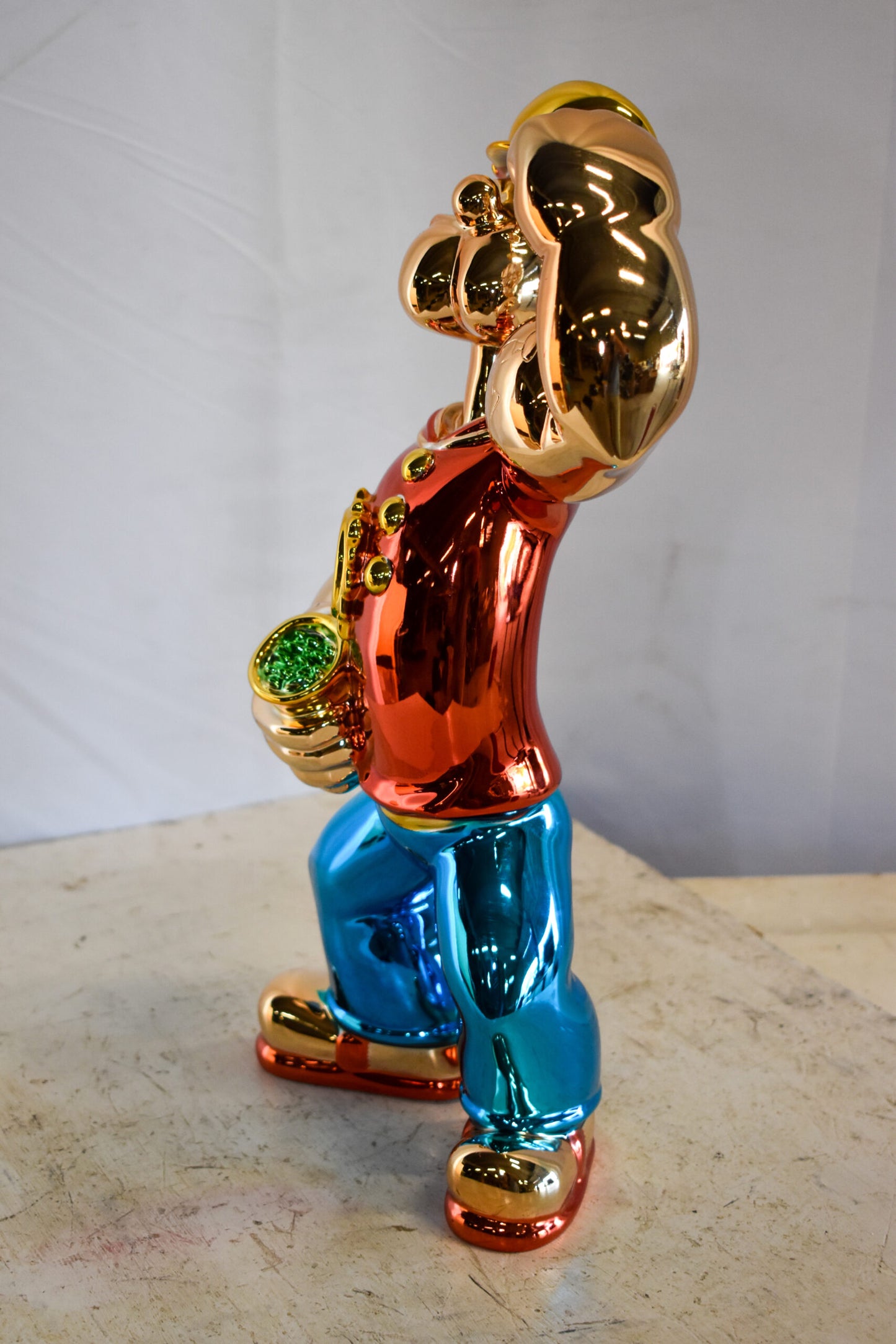 Colorful Chrome Popeye Cartoon in Red Shirt Resin Statue 12" x 8" x 18"H