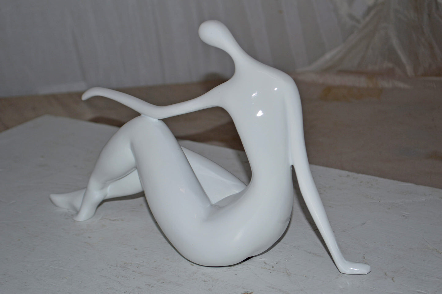 Modern Art Medium White Women on the Beach Resin Statue - Size: 14" x 4" x 9"H