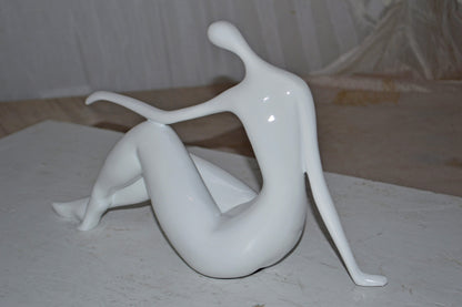 Modern Art Medium White Women on the Beach Resin Statue - Size: 14" x 4" x 9"H