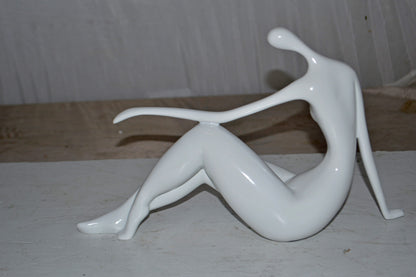 Modern Art Medium White Women on the Beach Resin Statue - Size: 14" x 4" x 9"H