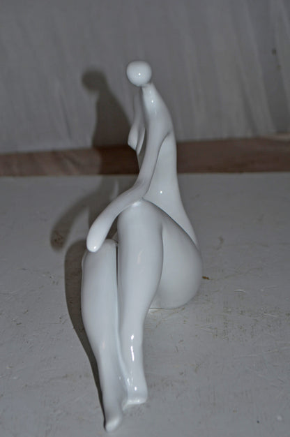 Modern Art Medium White Women on the Beach Resin Statue - Size: 14" x 4" x 9"H
