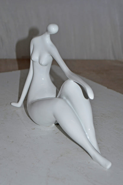 Modern Art Medium White Women on the Beach Resin Statue - Size: 14" x 4" x 9"H