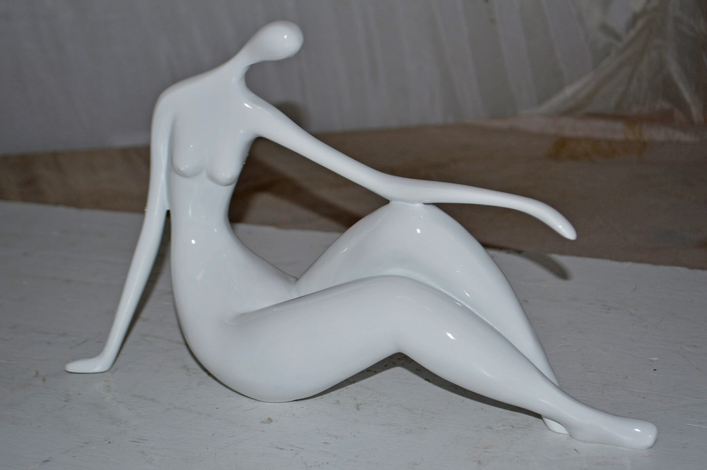 Modern Art Medium White Women on the Beach Resin Statue - Size: 14" x 4" x 9"H