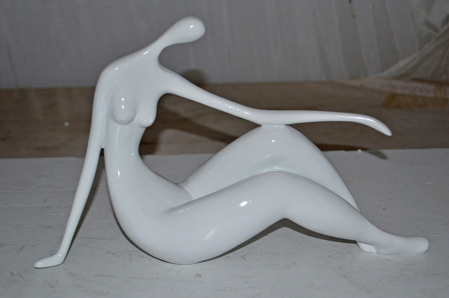 Modern Art Medium White Women on the Beach Resin Statue - Size: 14" x 4" x 9"H