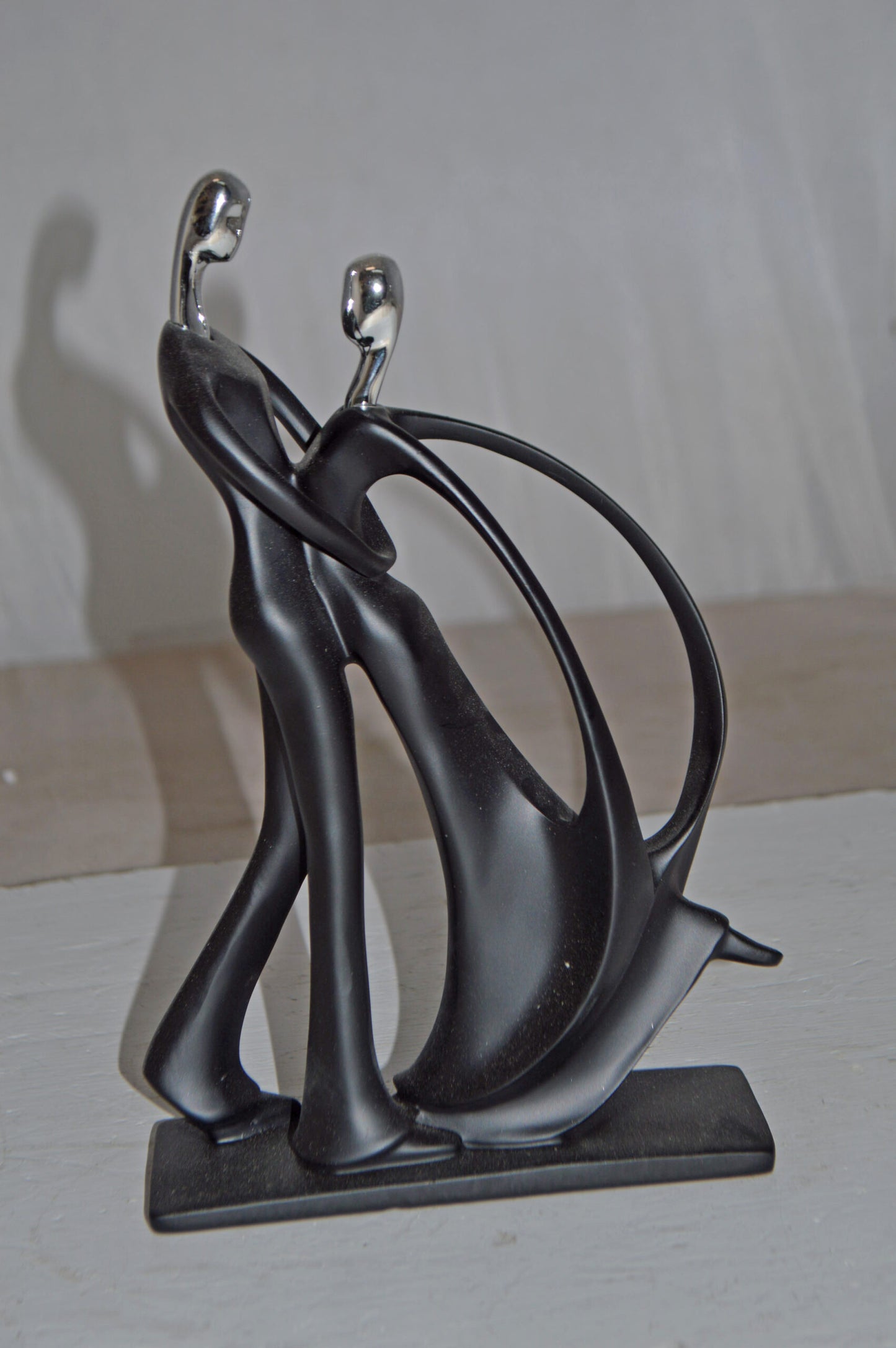 Modern Art Dancers Black with Chrome Head Resin Statue - Size: 7" x 3" x 11"H