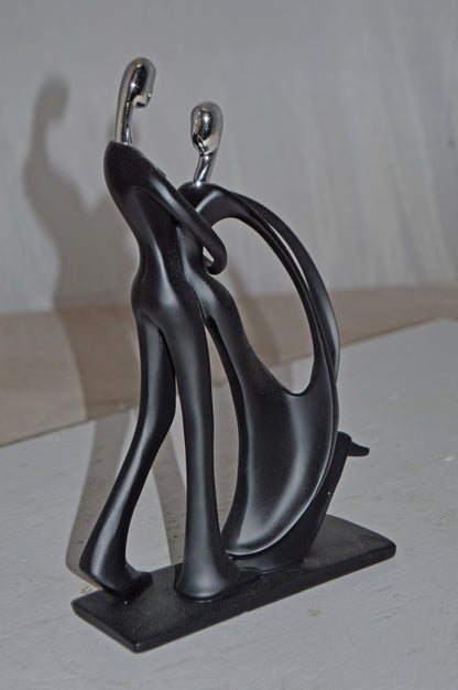 Modern Art Dancers Black with Chrome Head Resin Statue - Size: 7" x 3" x 11"H