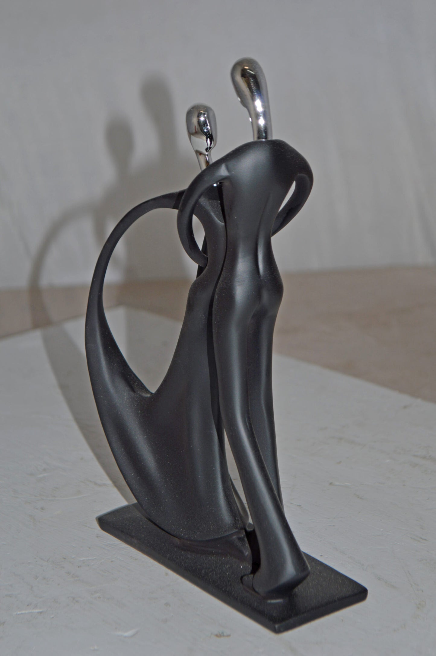 Modern Art Dancers Black with Chrome Head Resin Statue - Size: 7" x 3" x 11"H