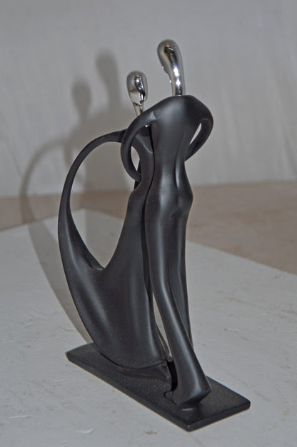 Modern Art Dancers Black with Chrome Head Resin Statue - Size: 7" x 3" x 11"H