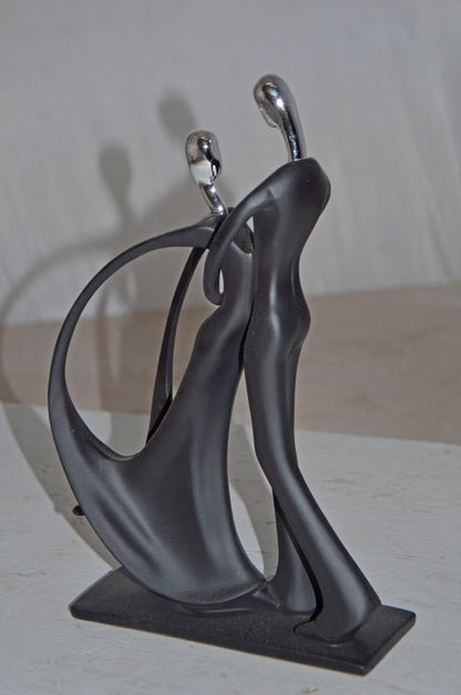 Modern Art Dancers Black with Chrome Head Resin Statue - Size: 7" x 3" x 11"H