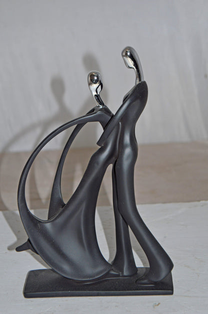 Modern Art Dancers Black with Chrome Head Resin Statue - Size: 7" x 3" x 11"H