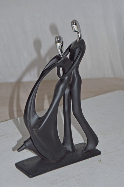 Modern Art Dancers Black with Chrome Head Resin Statue - Size: 7" x 3" x 11"H