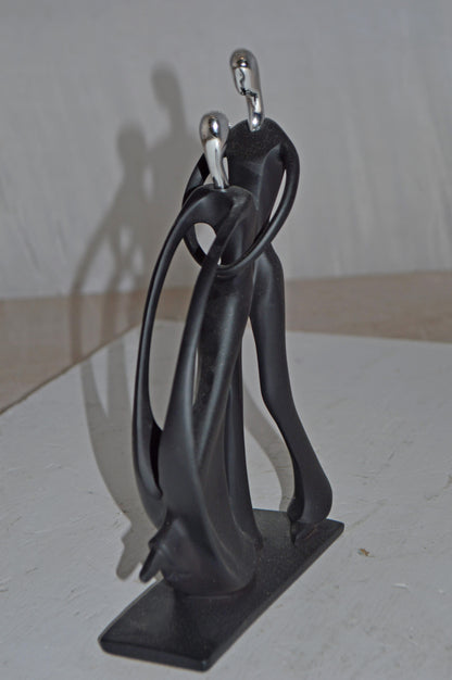 Modern Art Dancers Black with Chrome Head Resin Statue - Size: 7" x 3" x 11"H