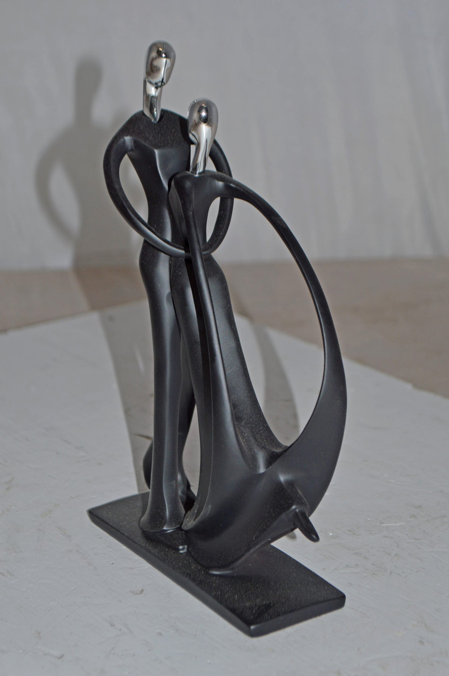 Modern Art Dancers Black with Chrome Head Resin Statue - Size: 7" x 3" x 11"H