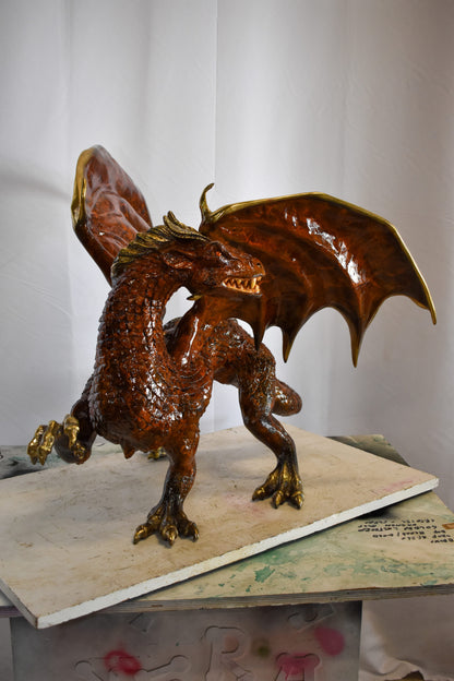 Dragon Bronze Statue with Brown Enamel Finish 32" x 36" x 25"H