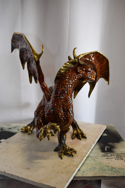 Dragon Bronze Statue with Brown Enamel Finish 32" x 36" x 25"H
