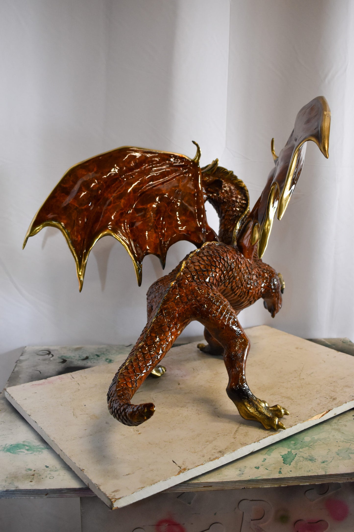 Dragon Bronze Statue with Brown Enamel Finish 32" x 36" x 25"H