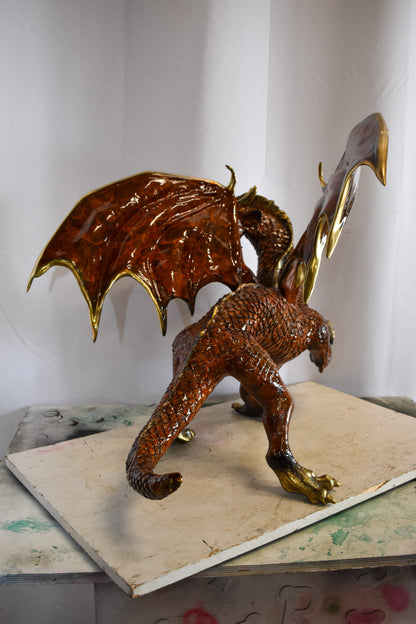 Dragon Bronze Statue with Brown Enamel Finish 32" x 36" x 25"H