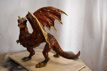 Dragon Bronze Statue with Brown Enamel Finish 32" x 36" x 25"H