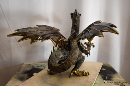 Dragon Bronze Statue with Two Tone Bronze Finish 32" x 36" x 25"H