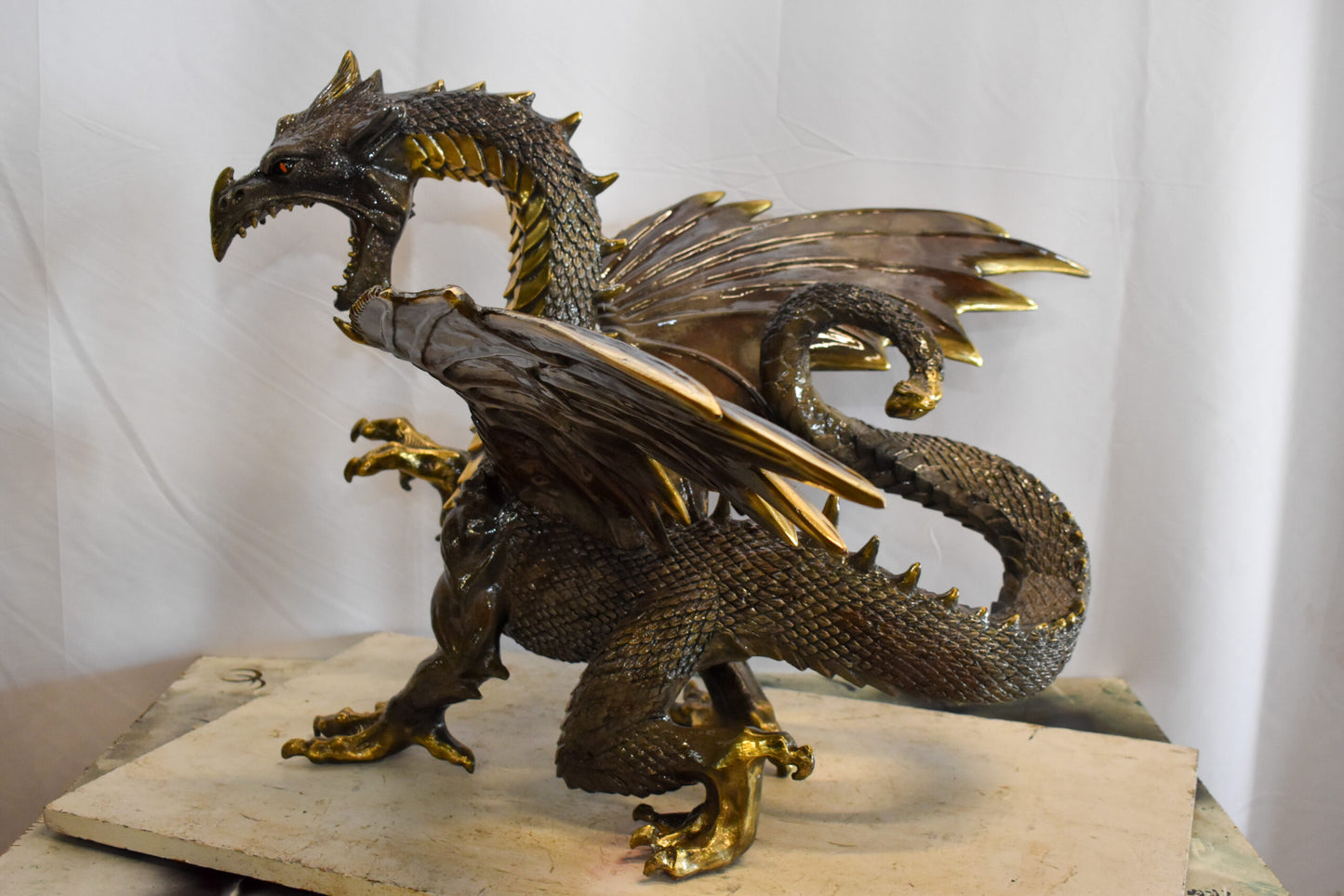 Dragon Bronze Statue with Two Tone Bronze Finish 32" x 36" x 25"H