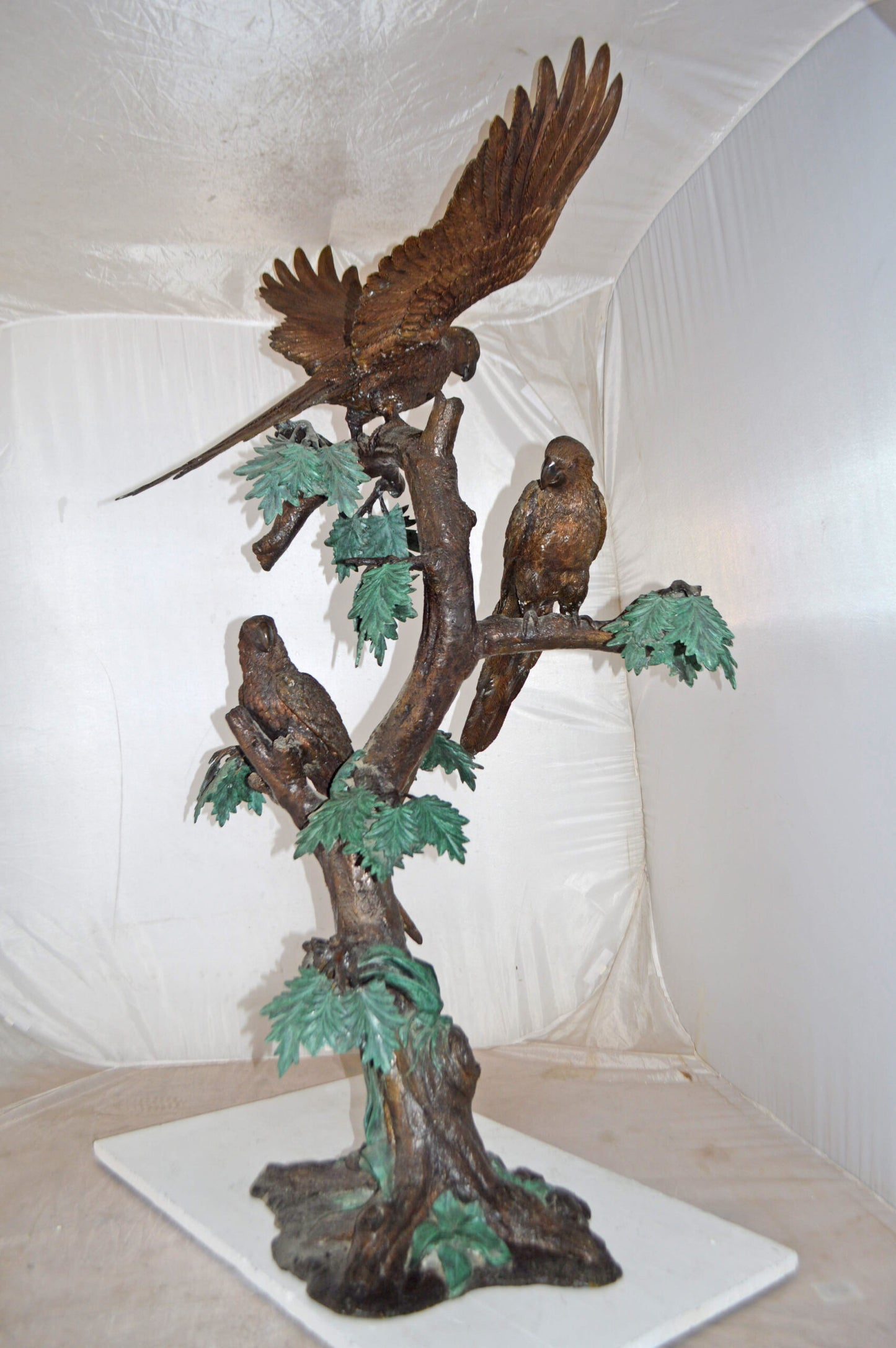 Three Parrots on a Tree Large size Bronze Statue - Size: 25"L x 31"W x 57"H.