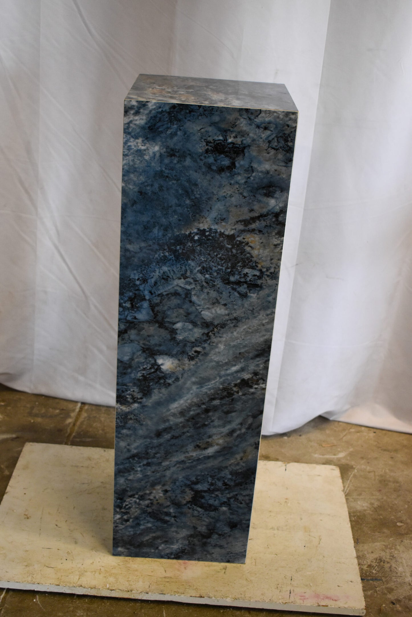 Pedestal For Artwork, Dark Blue Ocean Look Made of Porcelain.  12" x 12" x 39"H