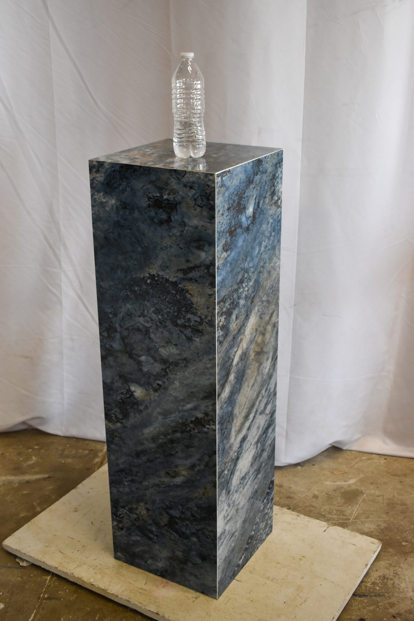 Pedestal For Artwork, Dark Blue Ocean Look Made of Porcelain.  12" x 12" x 39"H
