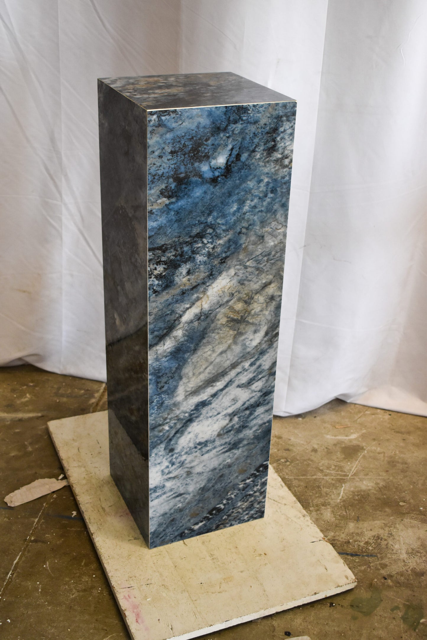 Pedestal For Artwork, Dark Blue Ocean Look Made of Porcelain.  12" x 12" x 39"H