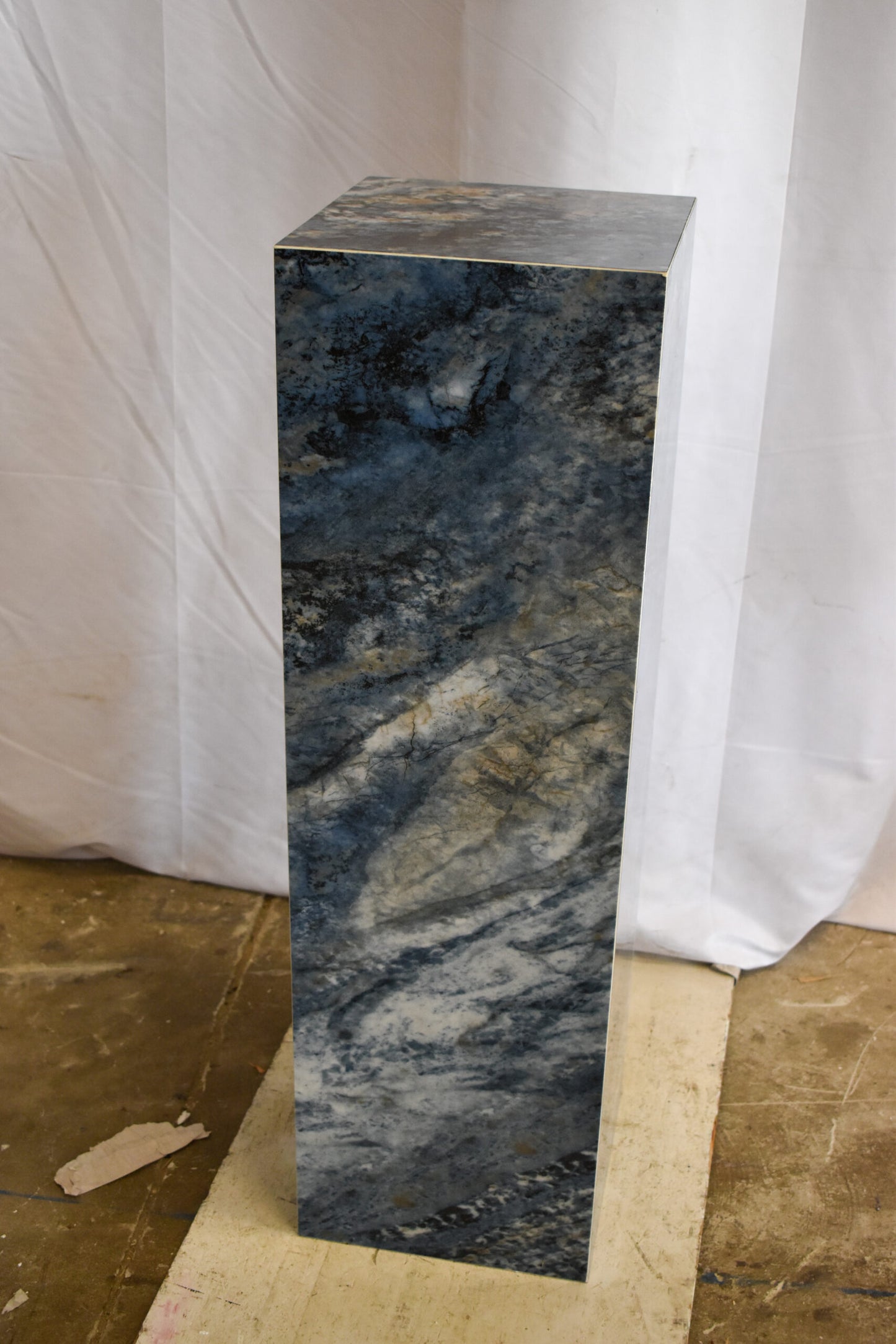 Pedestal For Artwork, Dark Blue Ocean Look Made of Porcelain.  12" x 12" x 39"H