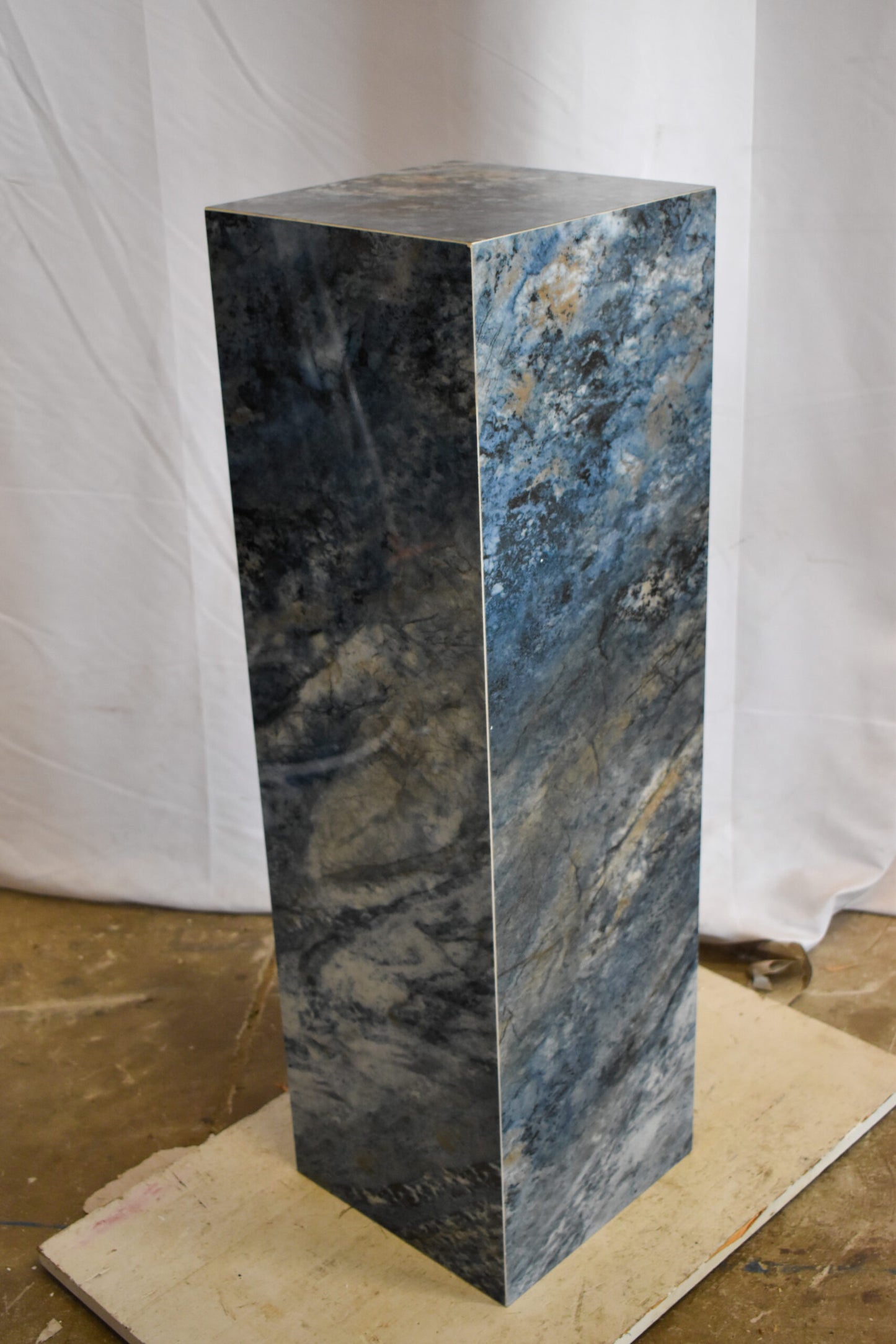Pedestal For Artwork, Dark Blue Ocean Look Made of Porcelain.  12" x 12" x 39"H