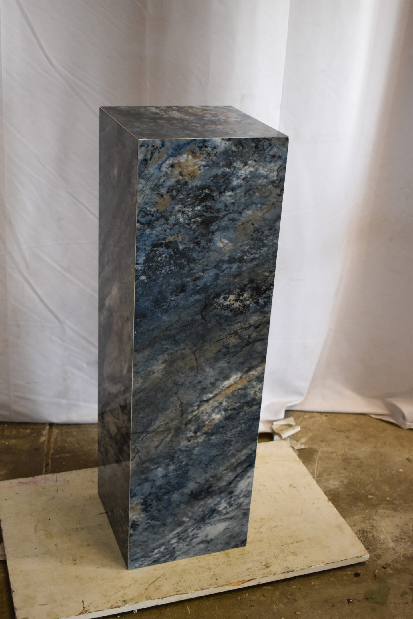 Pedestal For Artwork, Dark Blue Ocean Look Made of Porcelain.  12" x 12" x 39"H
