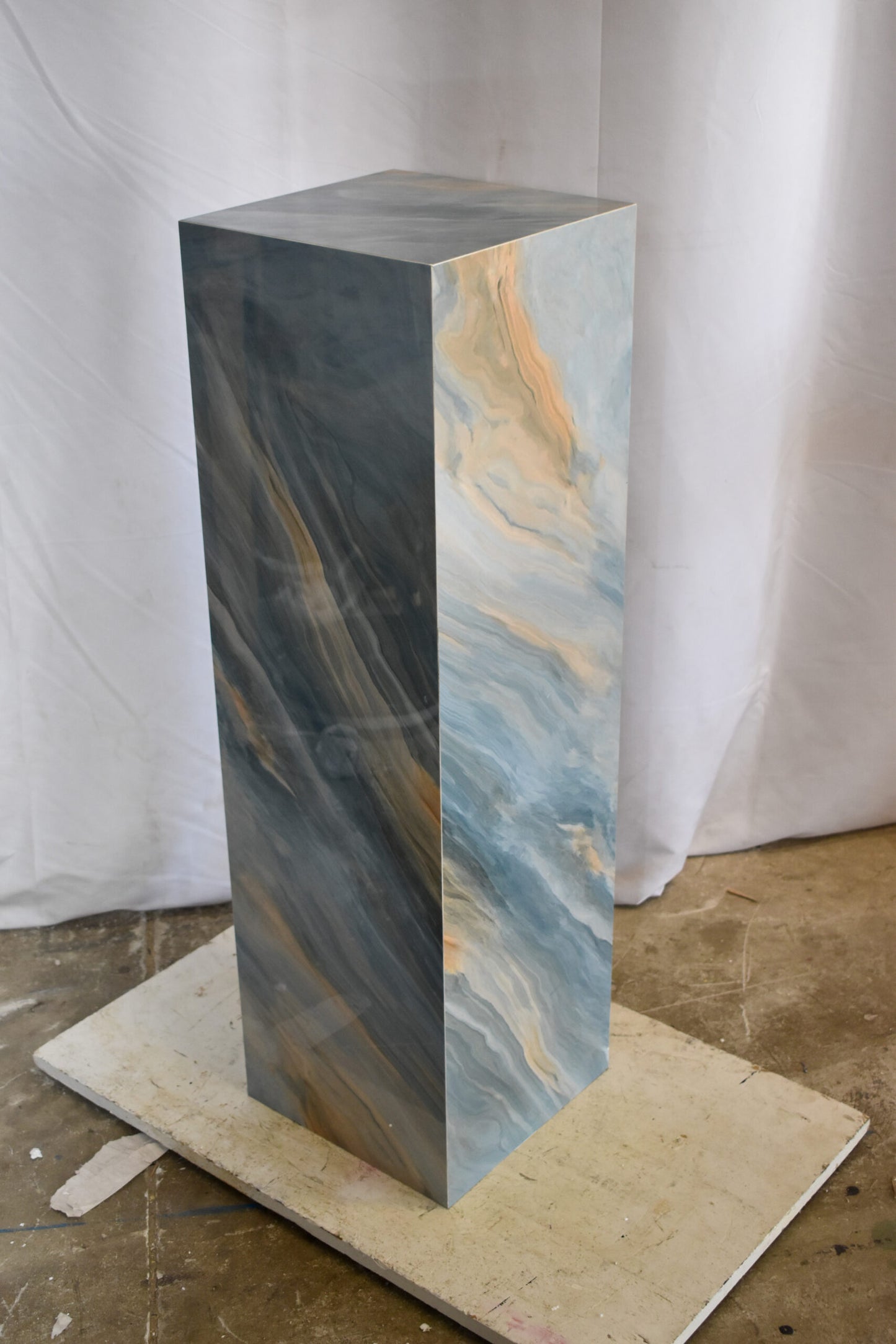 Pedestal For Artwork, Modern Sky-Blue Look Made of Porcelain.  12" x 12" x 39"H