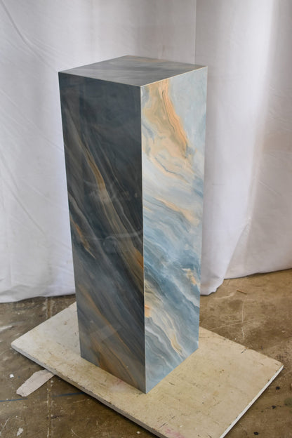 Pedestal For Artwork, Modern Sky-Blue Look Made of Porcelain.  12" x 12" x 39"H