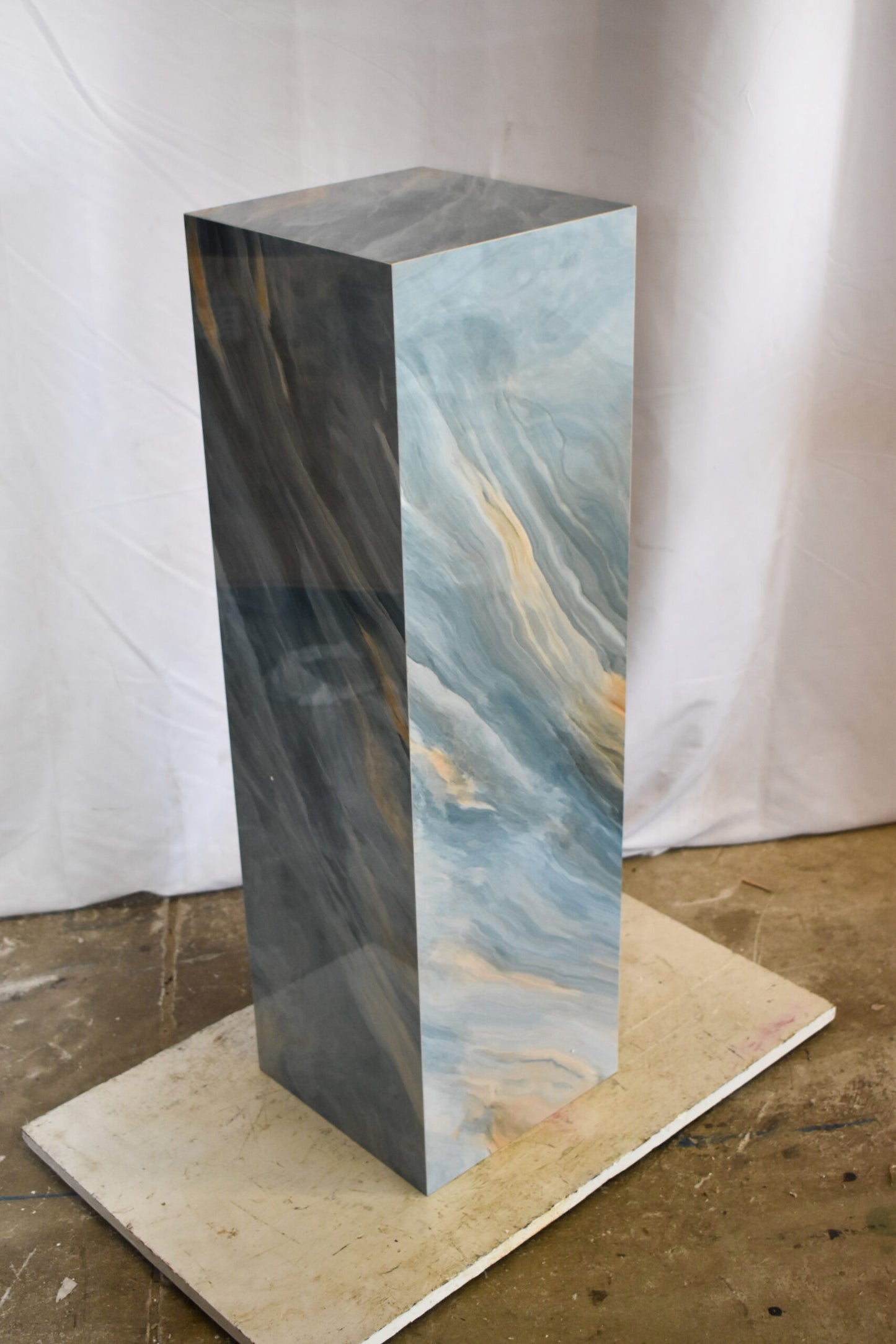 Pedestal For Artwork, Modern Sky-Blue Look Made of Porcelain.  12" x 12" x 39"H