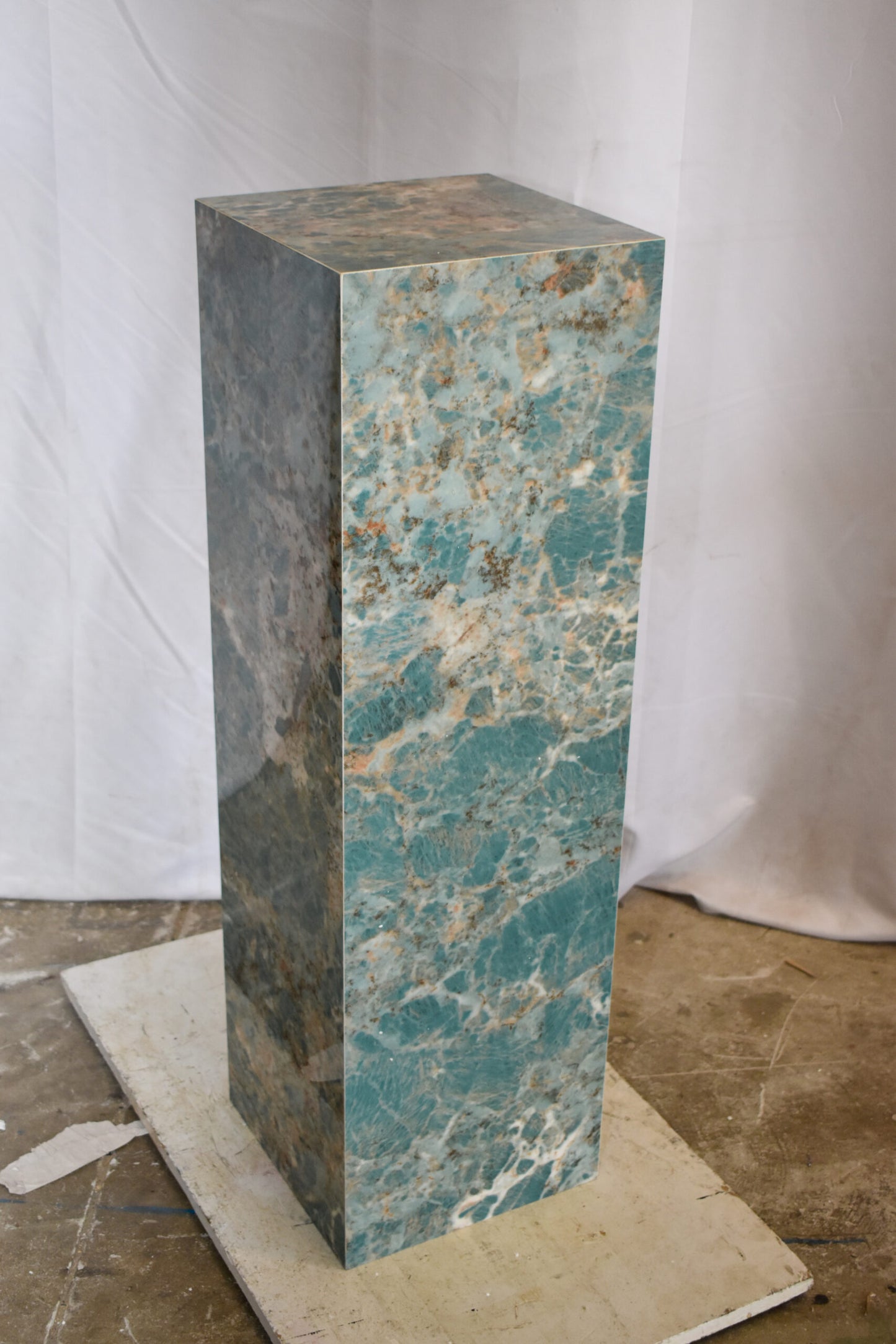 Pedestal For Artwork, Liquid Ocean Blue Made of Porcelain.  12" x 12" x 39"H