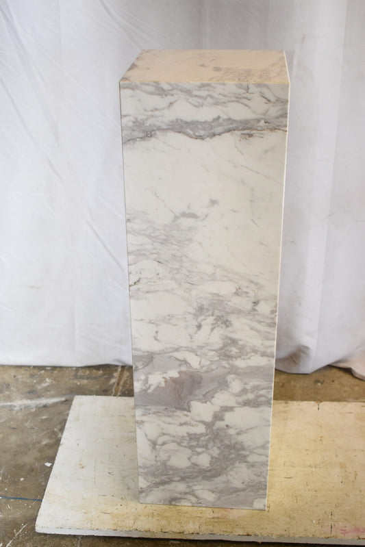 Pedestal For Artwork, Modern Gray and White Marble Stone  12" x 12" x 39"H