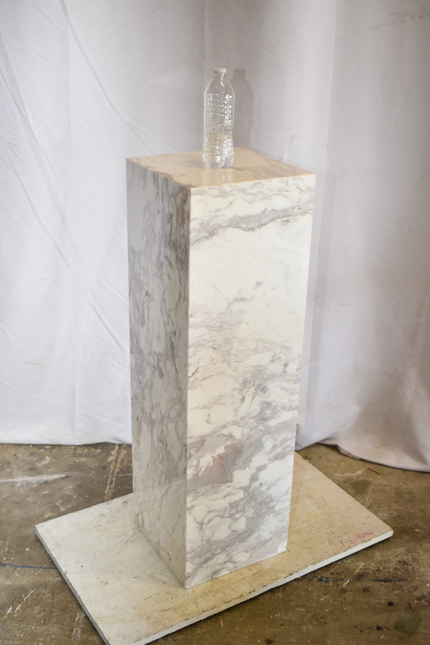 Pedestal For Artwork, Modern Gray and White Marble Stone  12" x 12" x 39"H