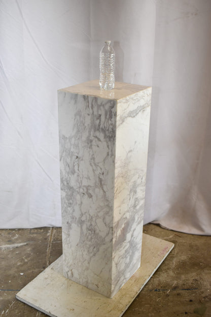 Pedestal For Artwork, Modern Gray and White Marble Stone  12" x 12" x 39"H