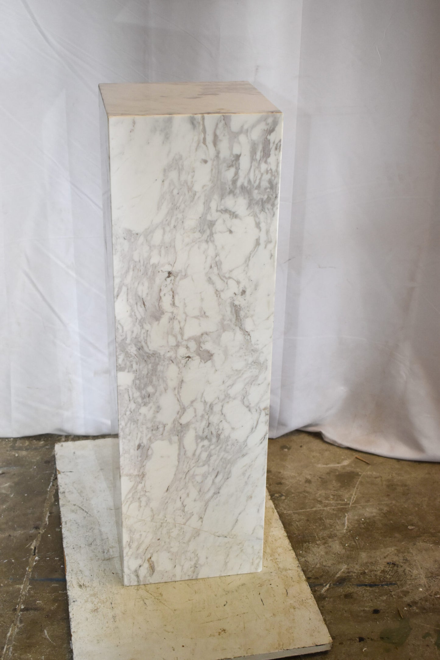 Pedestal For Artwork, Modern Gray and White Marble Stone  12" x 12" x 39"H