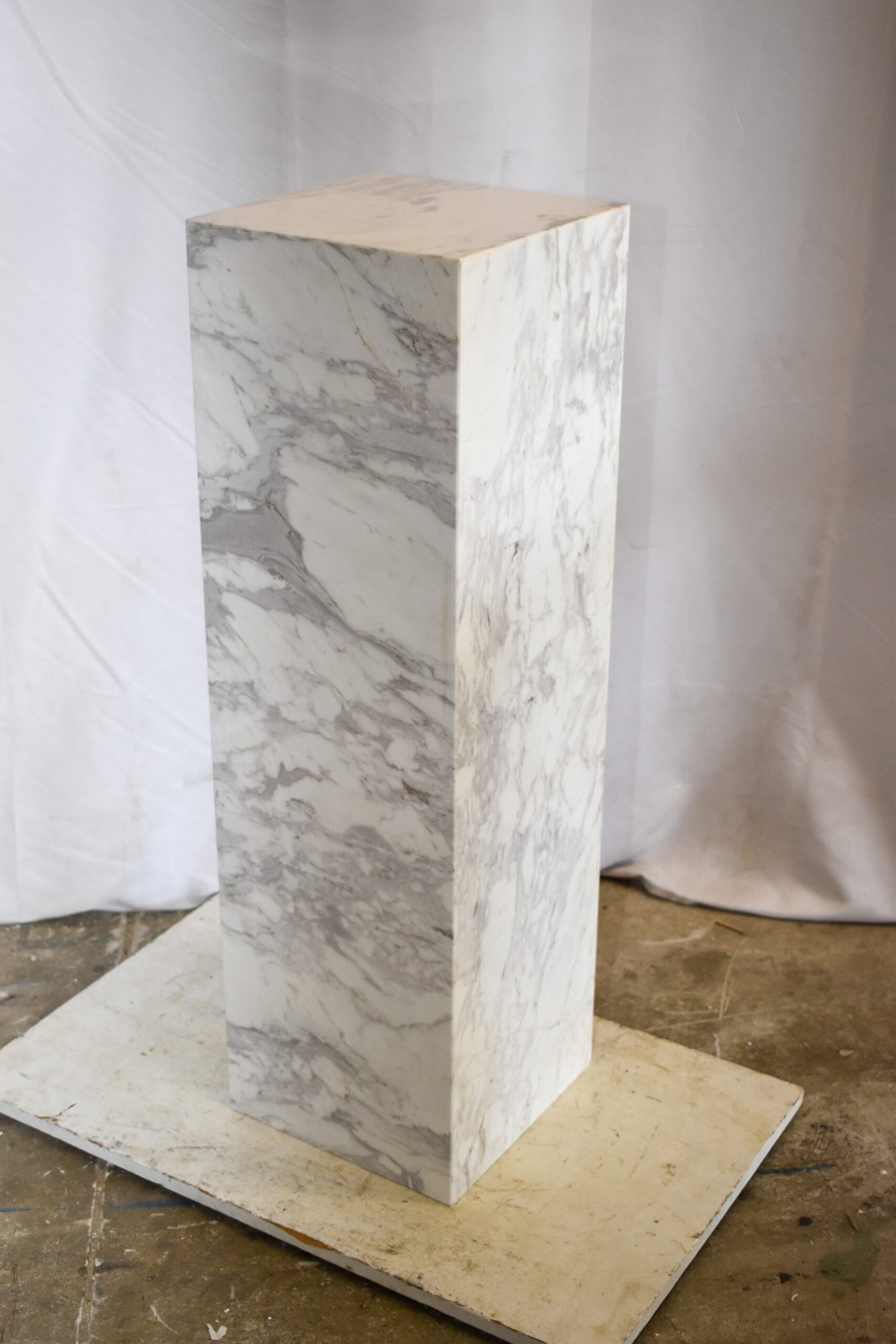 Pedestal For Artwork, Modern Gray and White Marble Stone  12" x 12" x 39"H