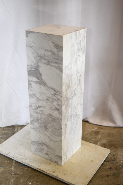 Pedestal For Artwork, Modern Gray and White Marble Stone  12" x 12" x 39"H