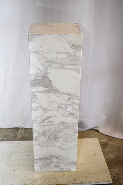 Pedestal For Artwork, Modern Gray and White Marble Stone  12" x 12" x 39"H