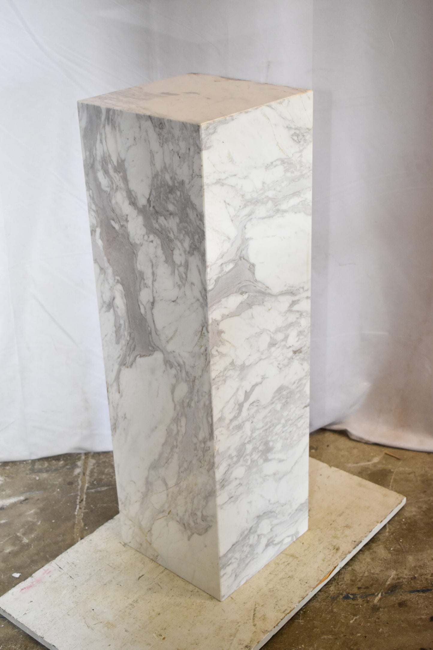 Pedestal For Artwork, Modern Gray and White Marble Stone  12" x 12" x 39"H