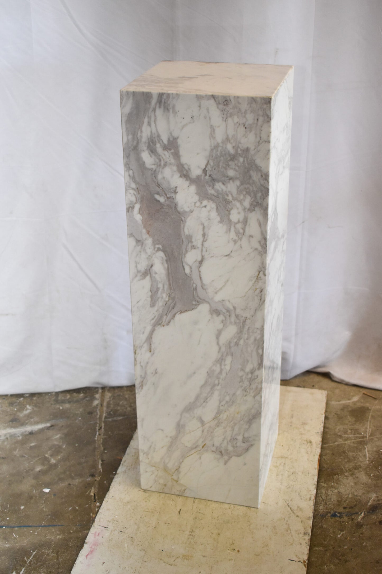 Pedestal For Artwork, Modern Gray and White Marble Stone  12" x 12" x 39"H