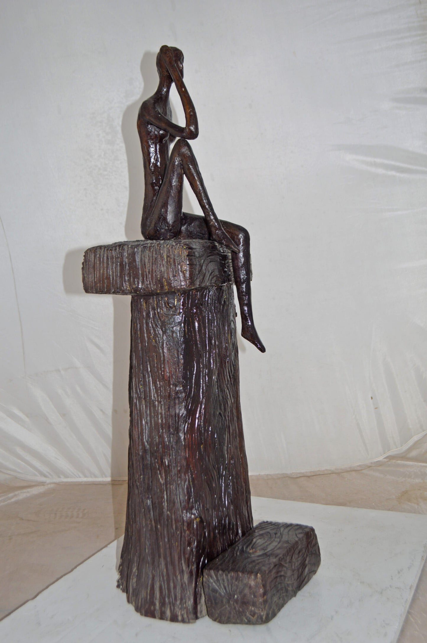 Modern Art Abstract of a Girl Sitting on A Giant Bench - Size: 11" x 12" x 31"H