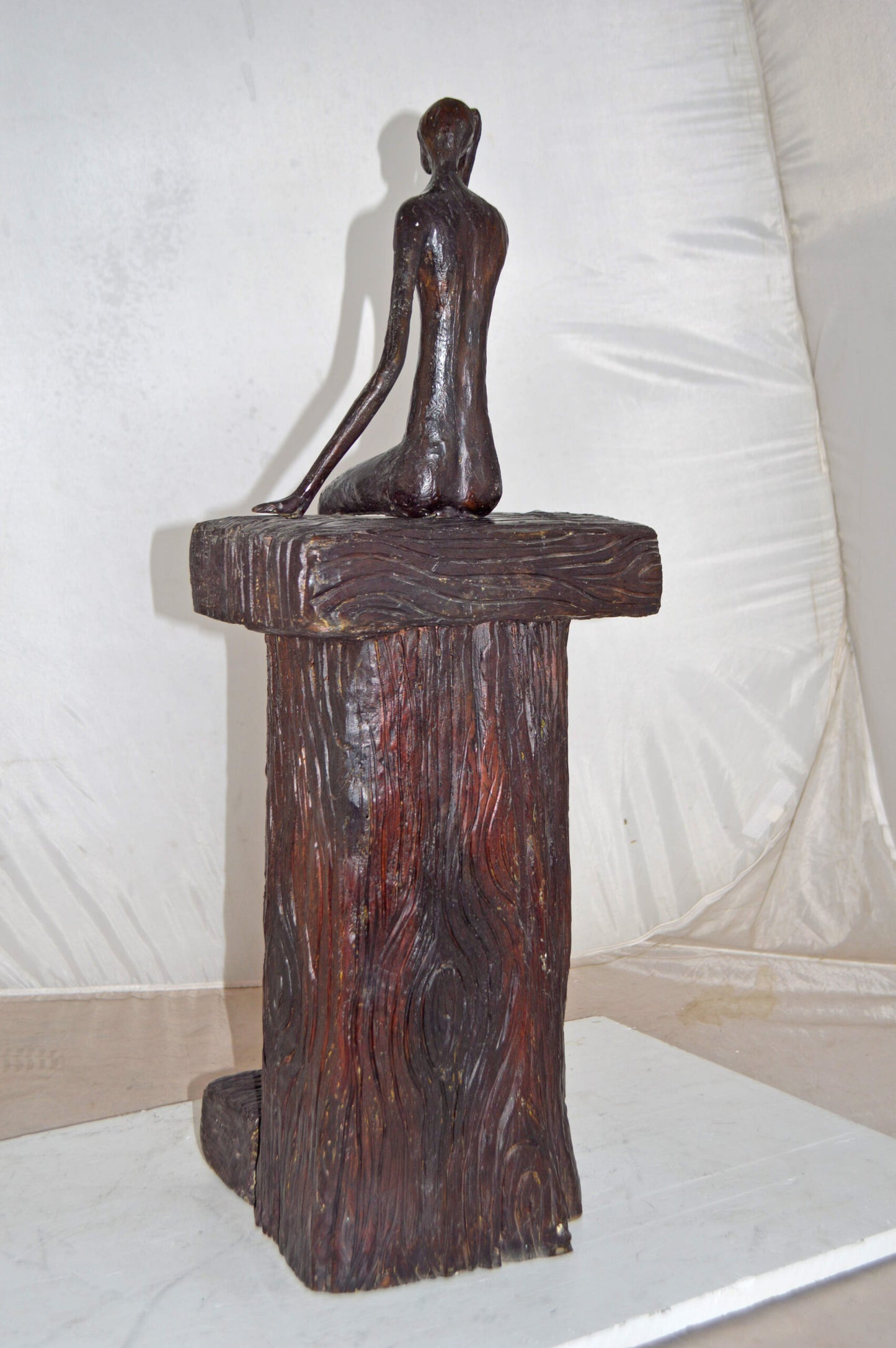 Modern Art Abstract of a Girl Sitting on A Giant Bench - Size: 11" x 12" x 31"H