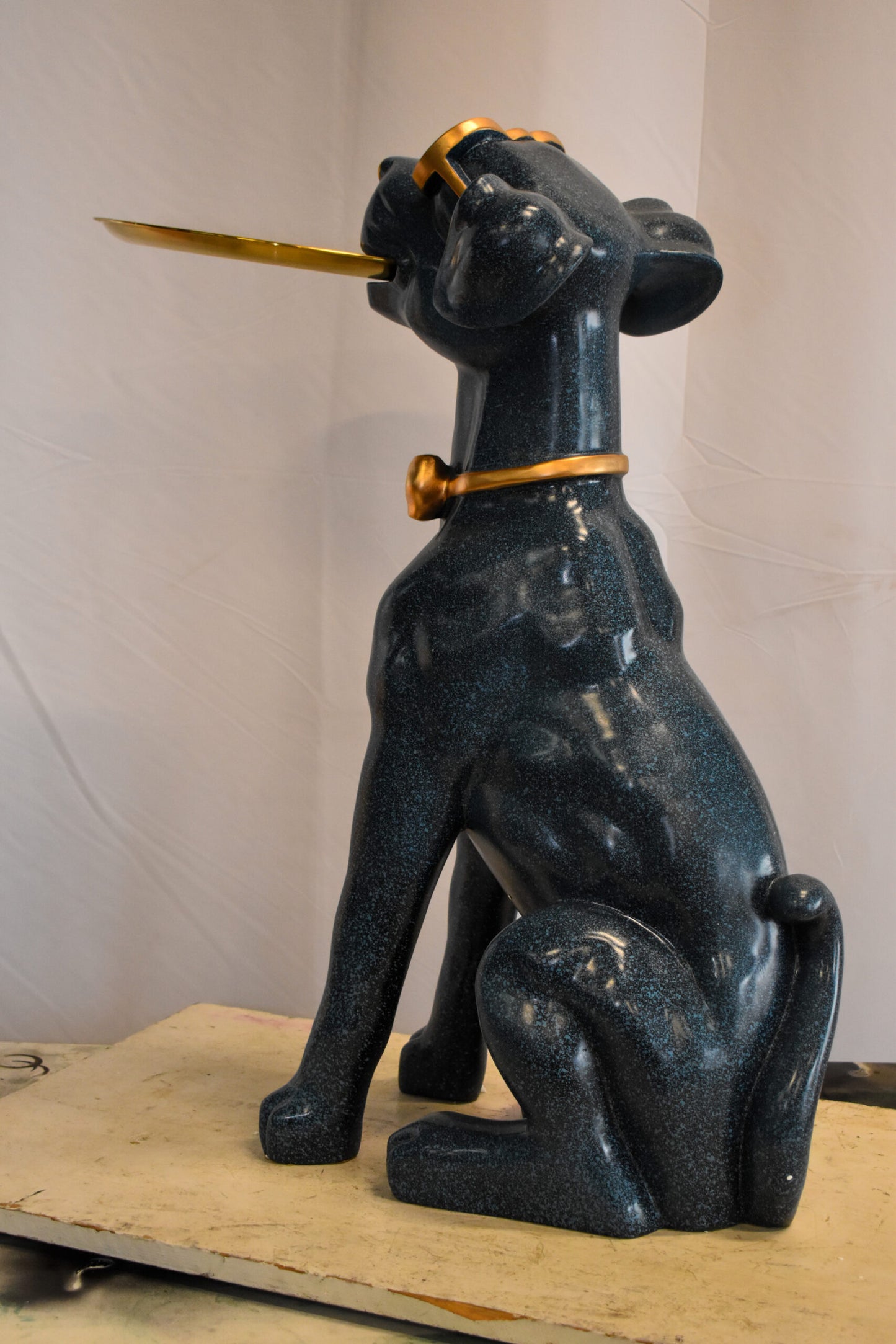 Happy Host Dog Resin Statue with A Tray, Blue Finish 25" x 12" x 31"H