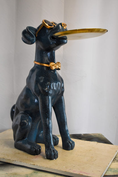 Happy Host Dog Resin Statue with A Tray, Blue Finish 25" x 12" x 31"H